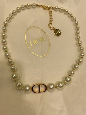 Dior Classic Pearl CD Logo Necklace